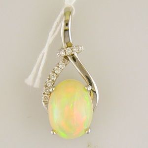 14k Ethiopian opal and diamond pendant